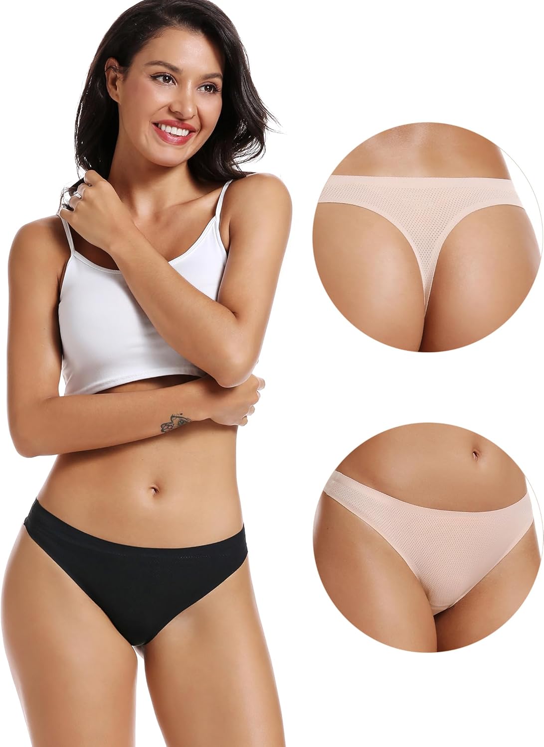 Women's Seamless Thong Underwear 5-Pack No Show Breathable Panties