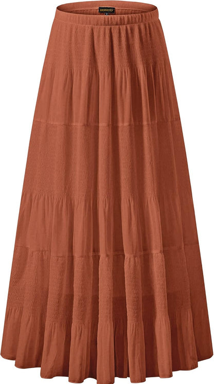 Chiffon Maxi Skirt for Women - High Waist Pleated A-Line Flared Long Skirt Coffee2