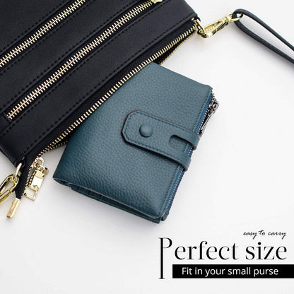 Women Leather Wallet - Small RFID Blocking Card Holder with Double Zipper