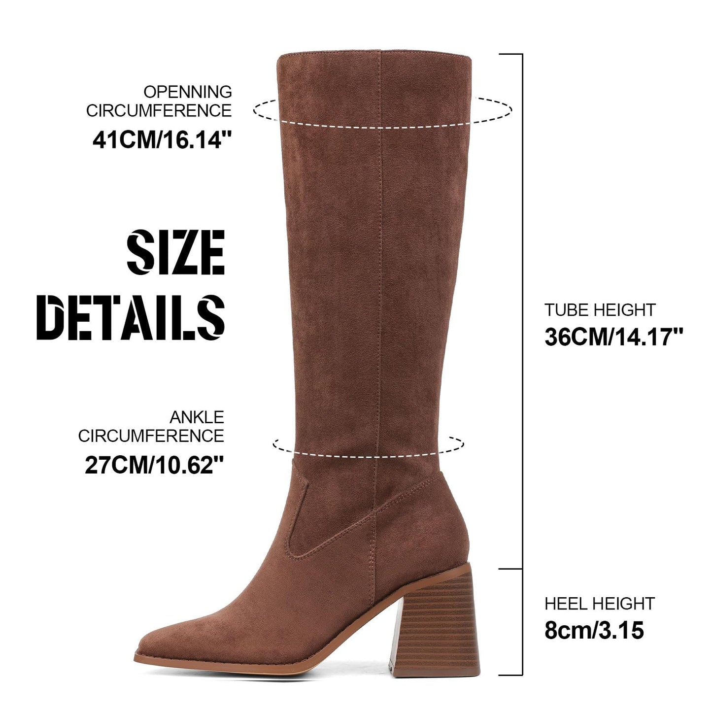 VOMIRA Knee High Boots Women Square Toe Chunky Heels Side Zipper Wide Calf Boots Fall Winter Brown Suede Boots Women