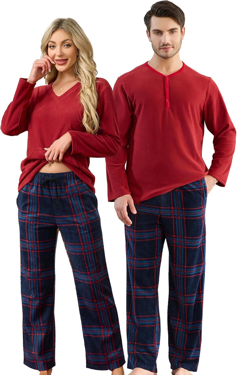 U2SKIIN Couple Pajama Sets, Plaid Pajama Set for Men and Women Soft Warm Pjs Set