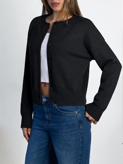 Women's Cropped Cardigan Sweaters - Lightweight Fall Button Up Knit