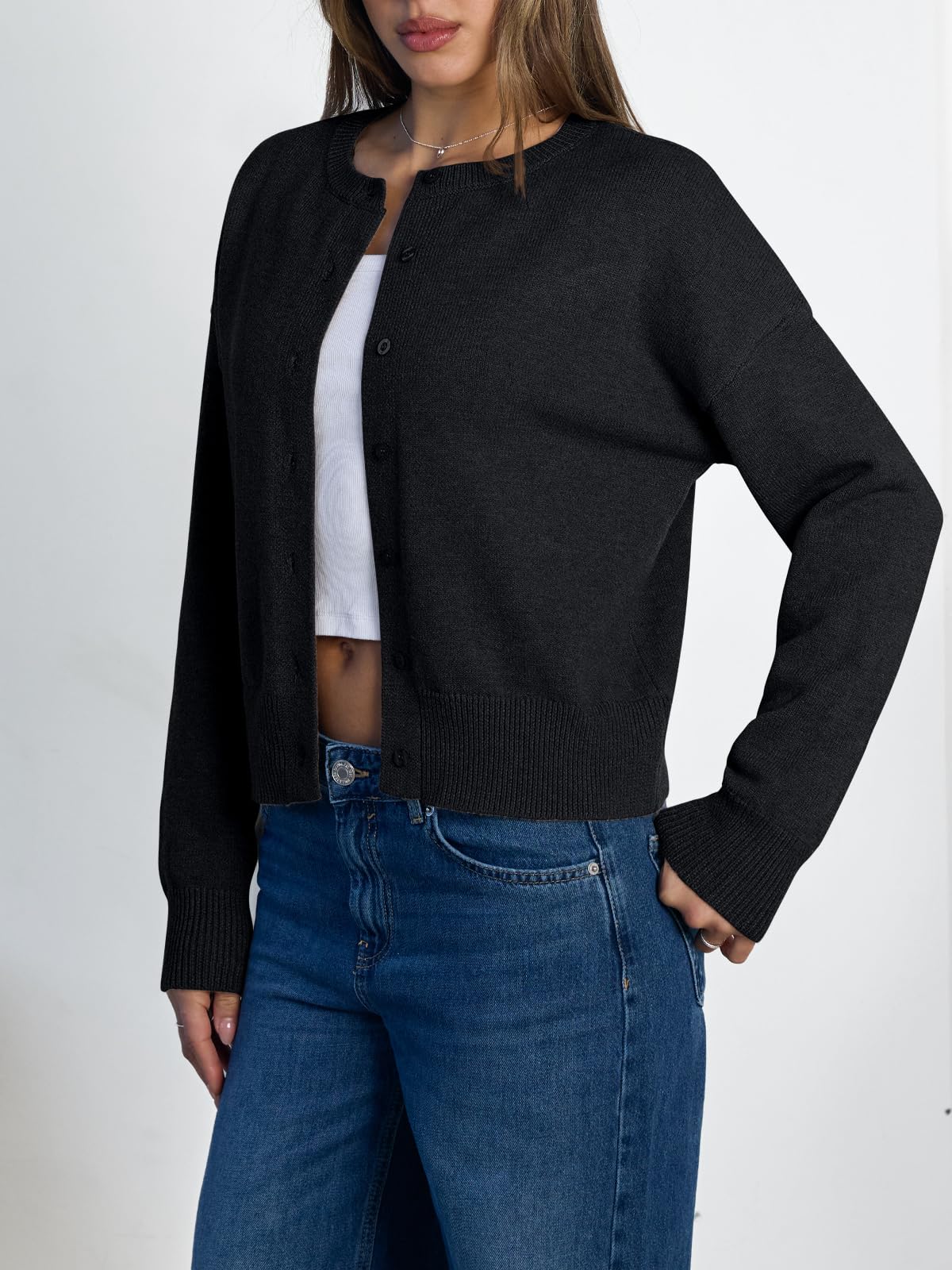 Women's Cropped Cardigan Sweaters - Lightweight Fall Button Up Knit