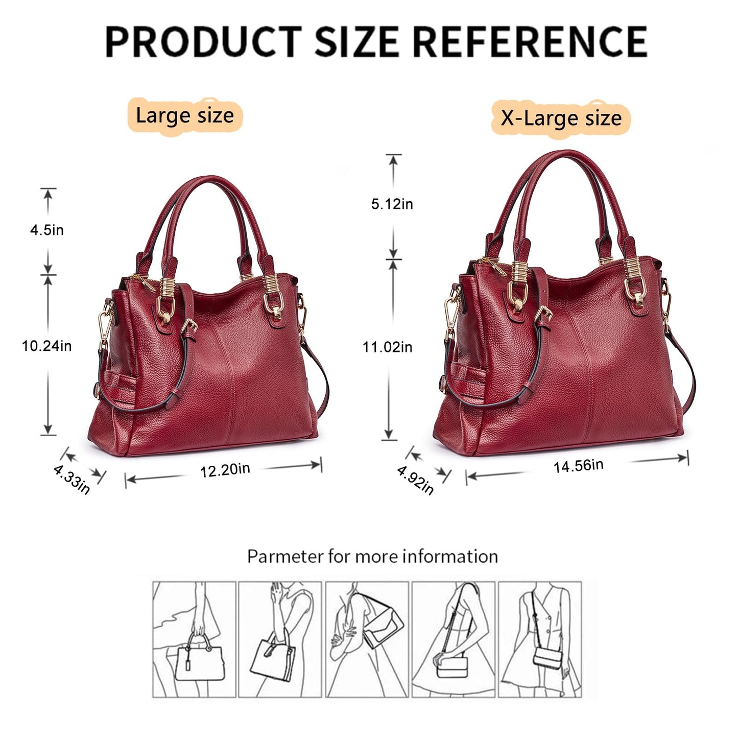 Women Genuine Leather Handbag - Soft Satchel Tote Shoulder Bag with Adjustable Strap