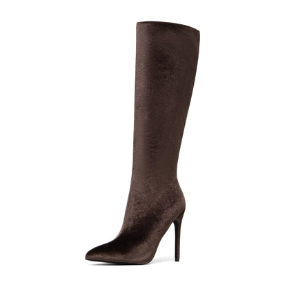 NEWBELLA Women's Suede Knee-High Boots - Sleek Design Stiletto Heel Boots for Daily Wear, Halloween, Christmas