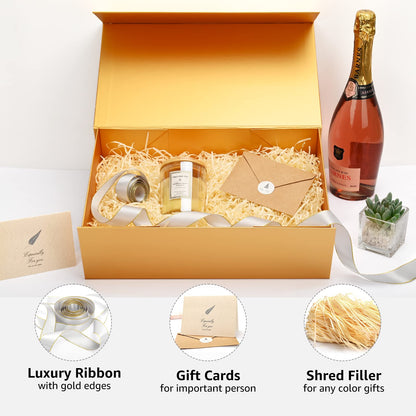 Gift Boxes with Lids 2 Pack - Magnetic Closure with Ribbon, Card, Filler & Sticker