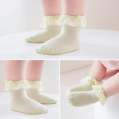 Baby Girl Lace Socks - Newborn Eyelet Ruffle Crew Socks 0-6 6-12 12-24 Months Cotton