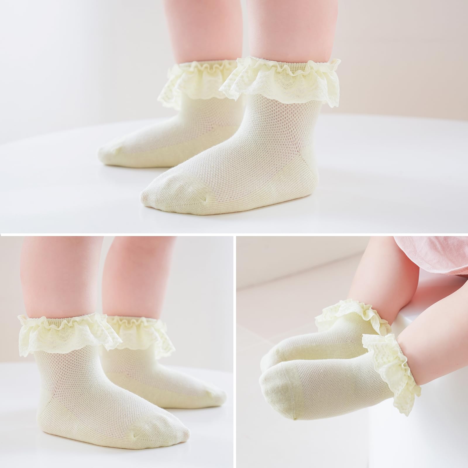Baby Girl Lace Socks - Newborn Eyelet Ruffle Crew Socks 0-6 6-12 12-24 Months Cotton