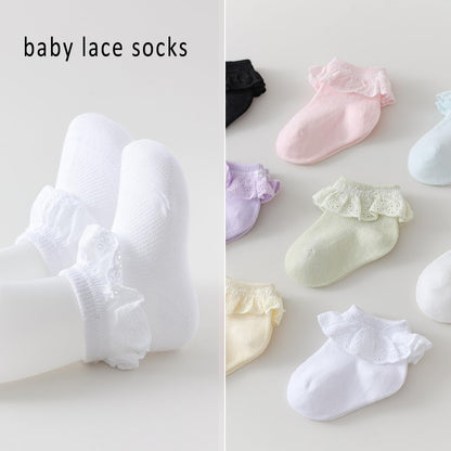 Baby Girl Lace Socks - Newborn Eyelet Ruffle Crew Socks 0-6 6-12 12-24 Months Cotton