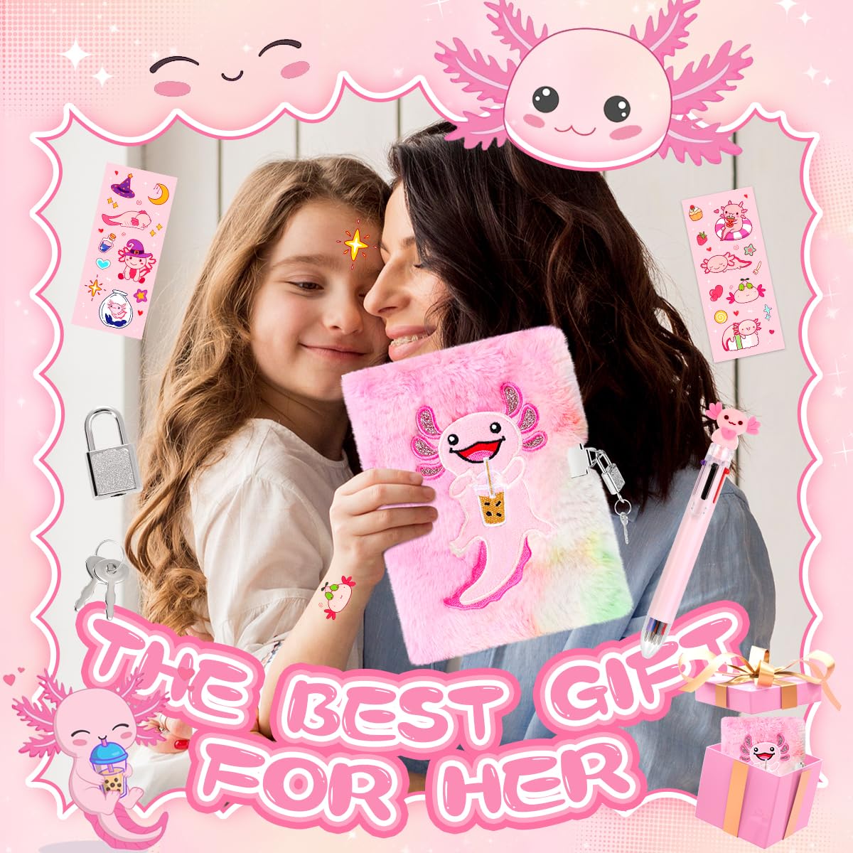 Girls Heart Diary with Lock and Keys - Cute Plush Secret Journal Notebook Gift Ages 6-8