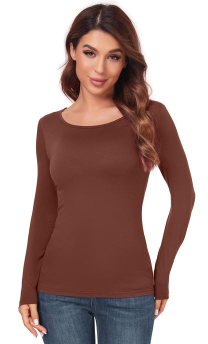 Women's Scoop Neck Long Sleeve Top - Slim Fit Thermal Blouse Basic Layer Shirt