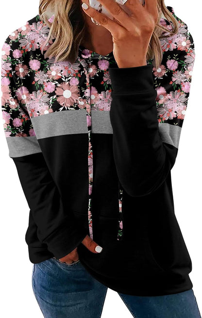 Pullover Hoodie - Tie Dye & Floral Print Hooded Sweatshirt with Pockets G-pink Purple