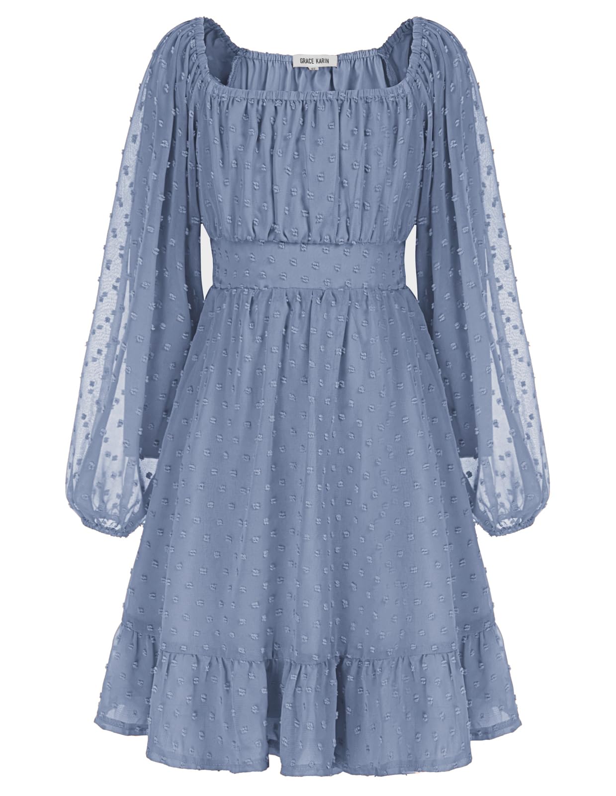 GRACE KARIN Girls Ruffle Tiered Dress Long Sleeve Swiss Dot Flowy A-Line Dress 6-14Y