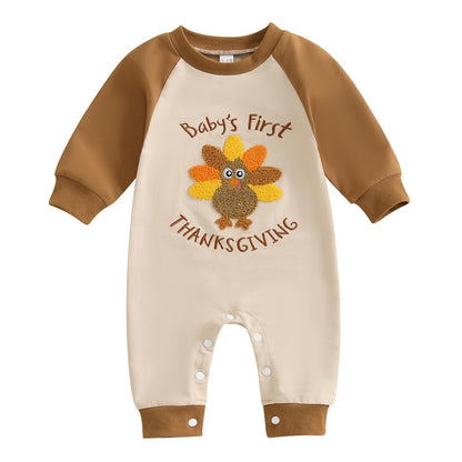 Baby Halloween Pumpkin Patch Romper - Long Sleeve Fall Winter Jumpsuit Baby's First Thanksgiving Brown Thanksgiving