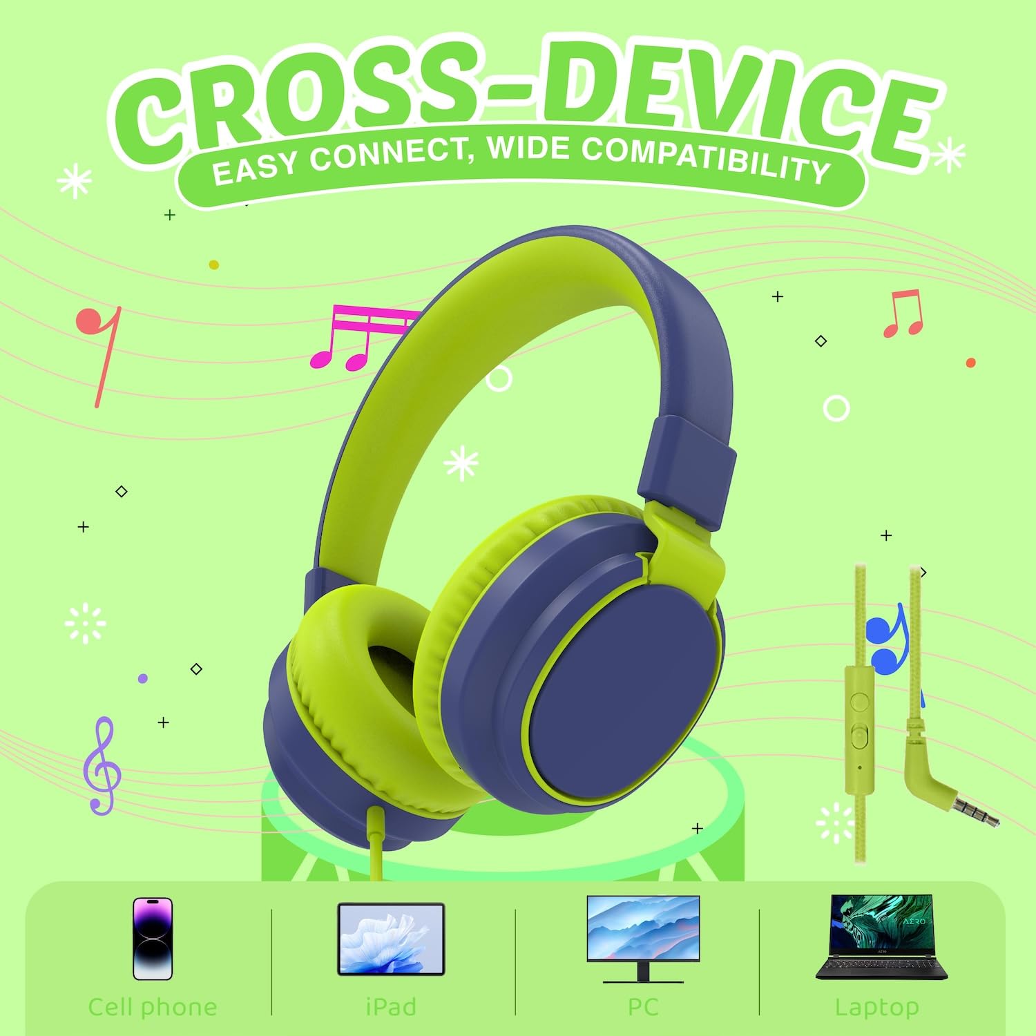 Kids Headphones Volume Limited 85/94dB - Wired Over-Ear Foldable Headset with Microphone Pink