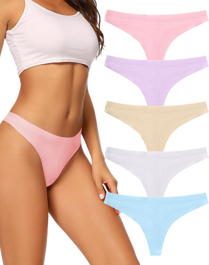 Women's Seamless Thong Underwear 5-Pack No Show Breathable Panties