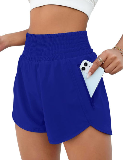 High Waisted Athletic Shorts Women Running Workout Shorts with Pockets Gym Sporty Royalblue