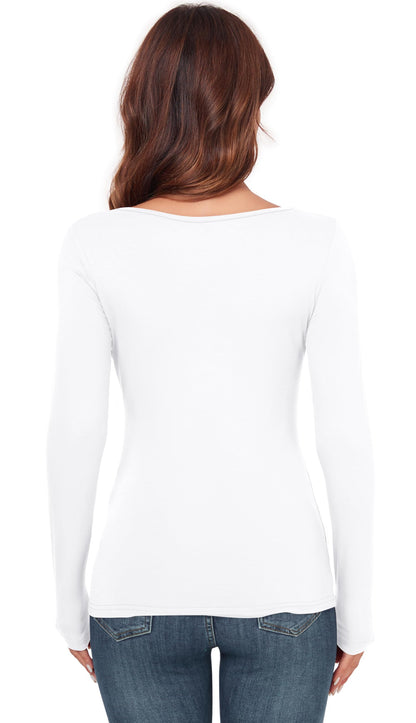 Women's Scoop Neck Long Sleeve Top - Slim Fit Thermal Blouse Basic Layer Shirt