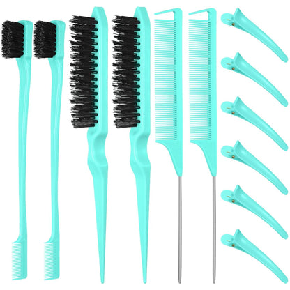 Hair Brush Set 12 Pieces Double Sided Edge Brush Teasing Combs Styling Kit Mint Green
