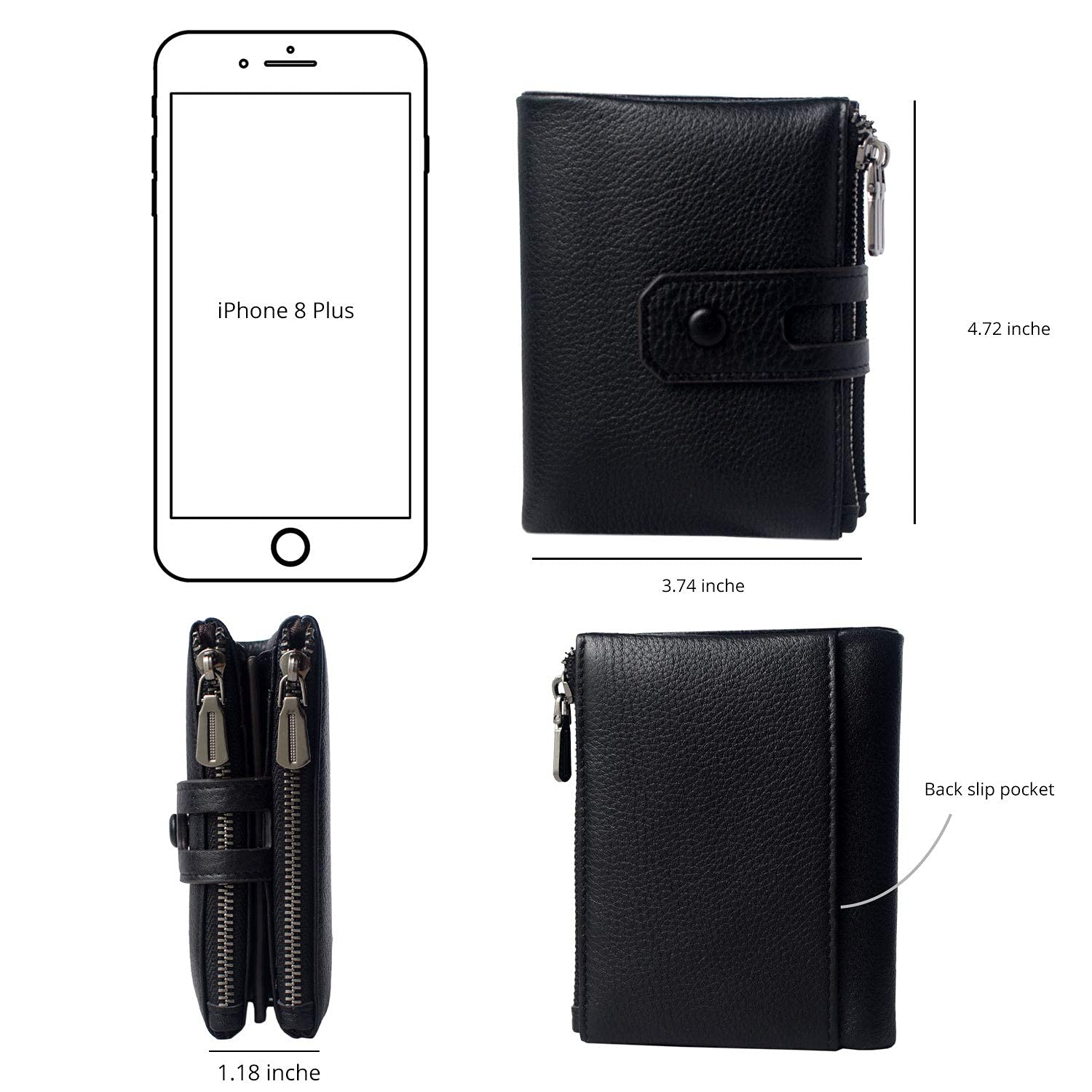 Women Leather Wallet - Small RFID Blocking Card Holder with Double Zipper