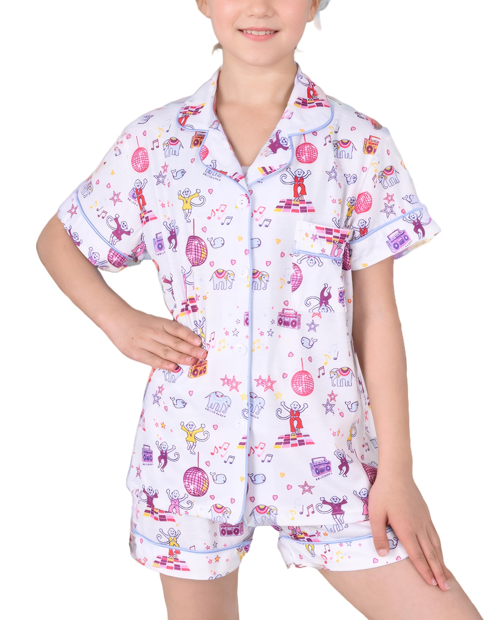 Roller Rabbit Pajamas Kids - Girls Summer 2 Piece Set - Button Down Top and Shorts