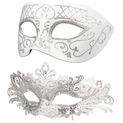 Masquerade Masks - Elegant Mardi Gras Party Masks - Premium Decorative Masks for Women and Men White With Silver Line