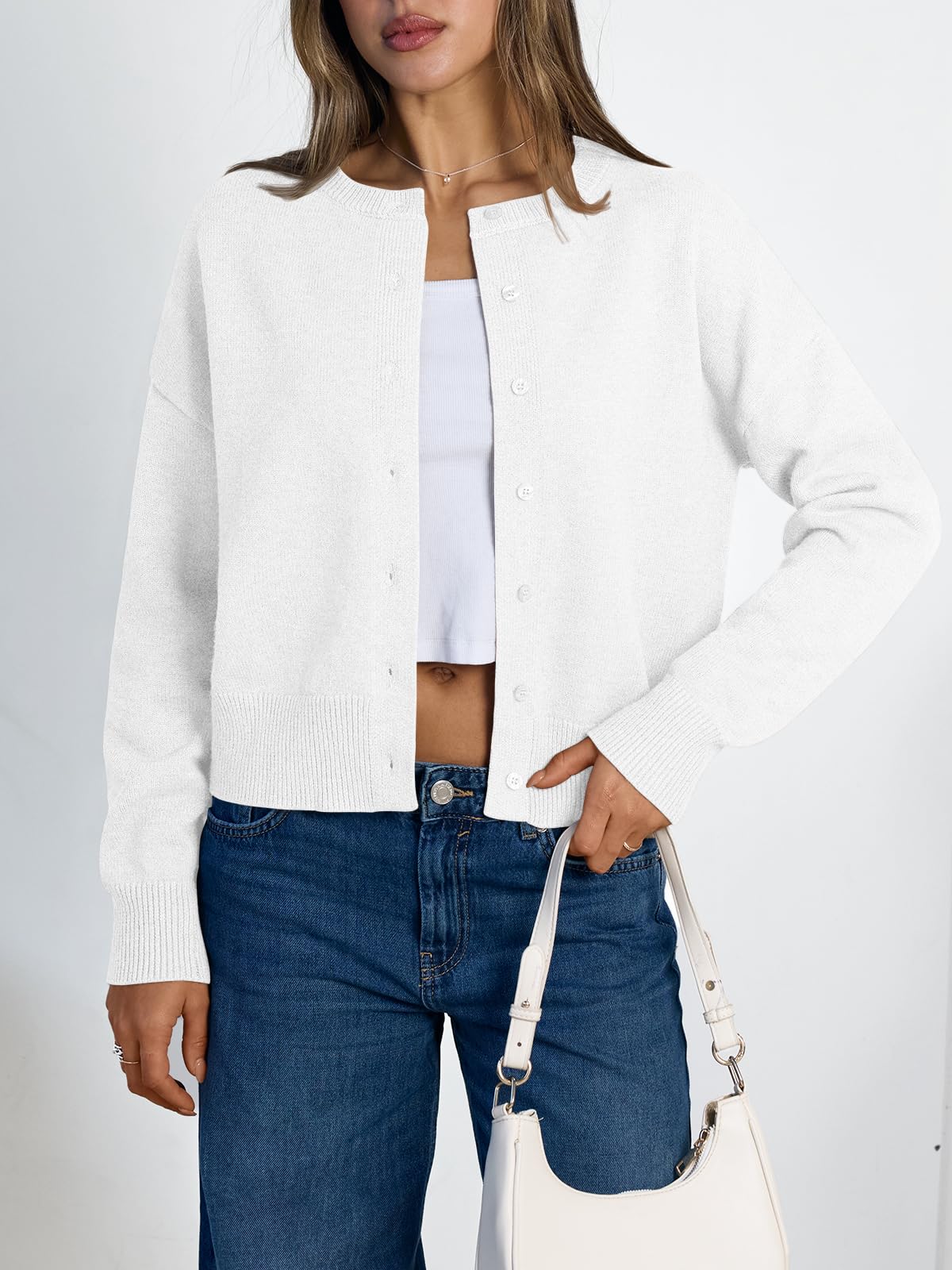Women's Cropped Cardigan Sweaters - Lightweight Fall Button Up Knit