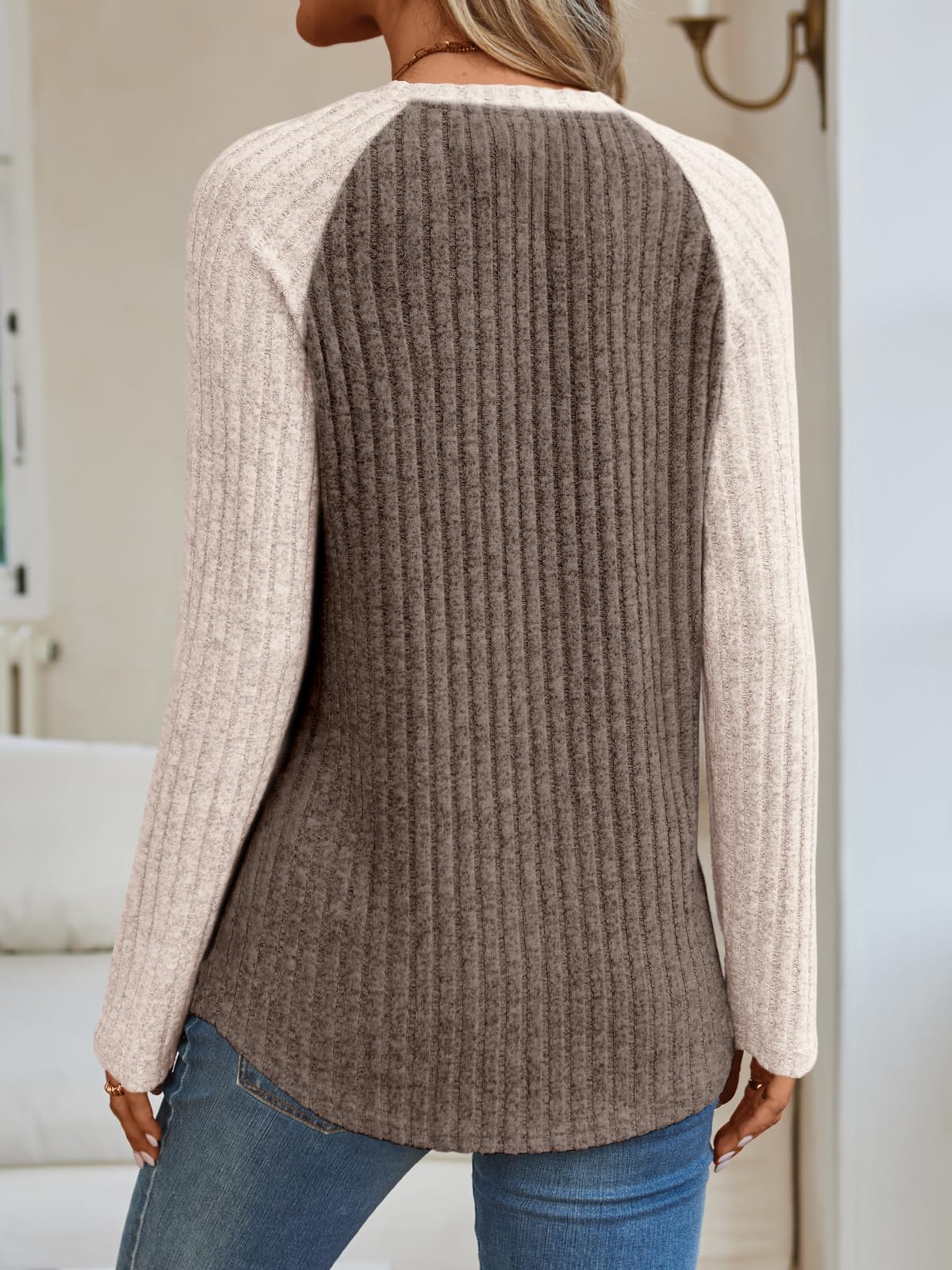 Women's Long Sleeve Tunic Tops - Dressy Casual Color Block Sweaters