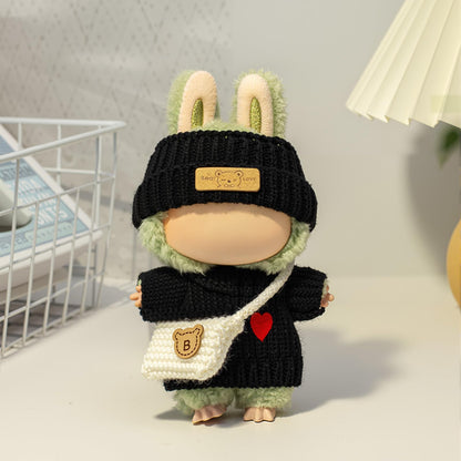 3 Piece Handmade Crochet Outfit for 17cm Dolls - Heart Sweater Hat & Bag Set