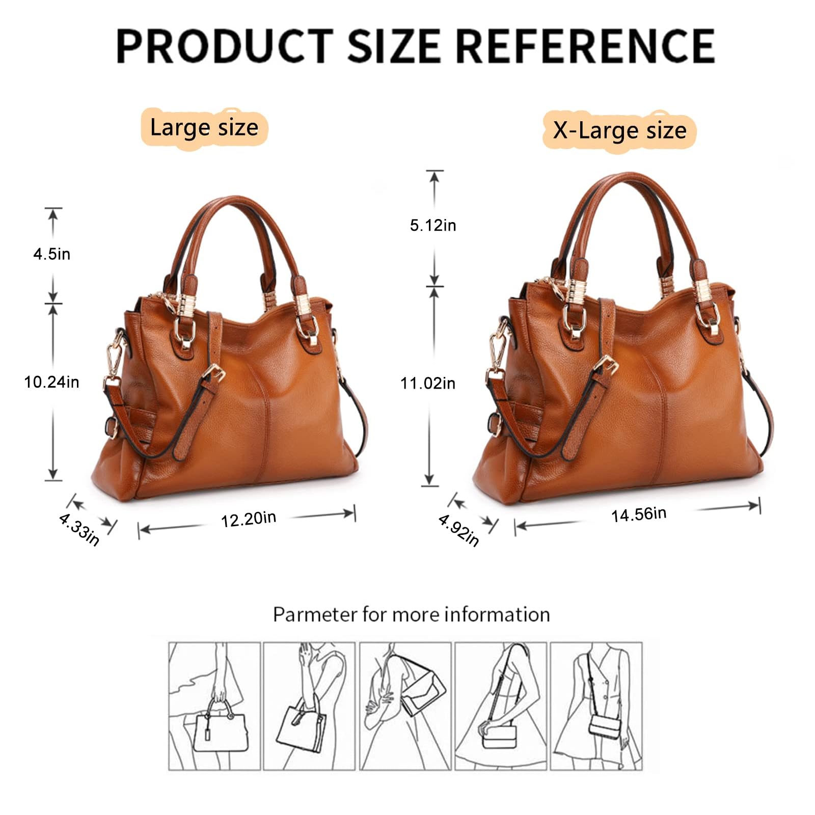 Women Genuine Leather Handbag - Soft Satchel Tote Shoulder Bag with Adjustable Strap