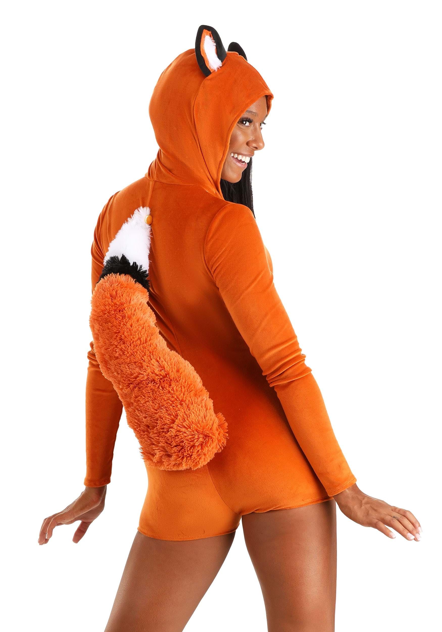 Fierce Fox Costume - Women's Hooded Plush Romper with Tail for Halloween