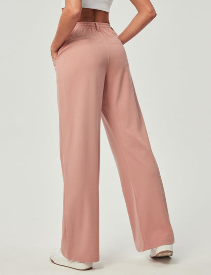 Women's Wide Leg Work Pants - Stretchy Pull-On Business Casual Trousers with Pockets