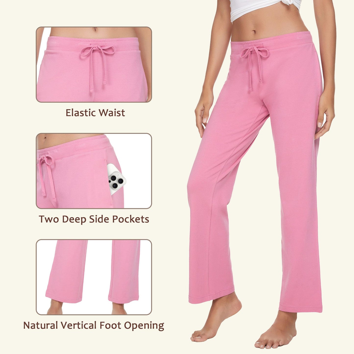 Women's Cotton Pajama Pants - Soft Comfortable Lounge Sleep Bottoms