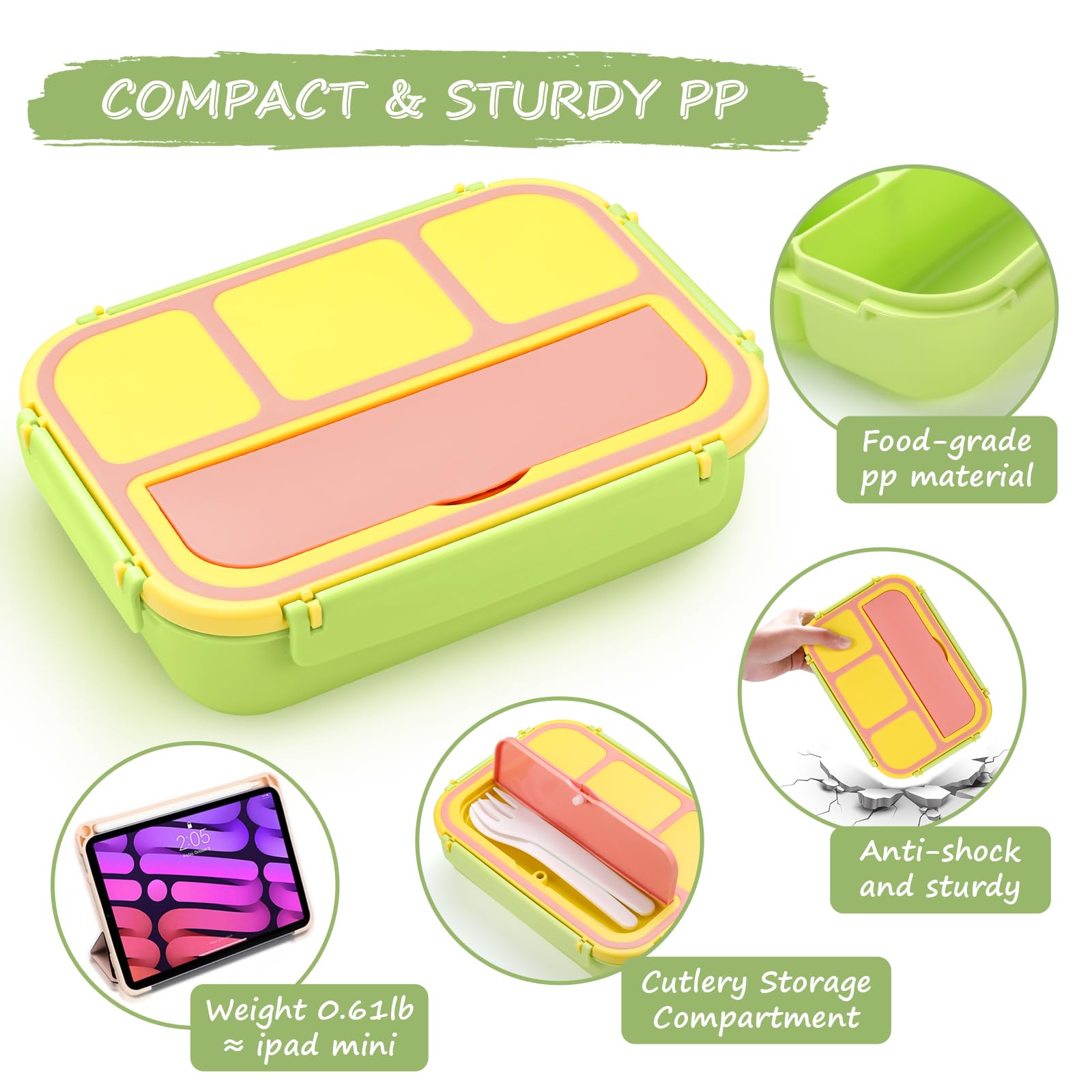 Bento Lunch Box for Kids - 4 Compartment Leak-Proof School Lunch Container with Utensils Purple