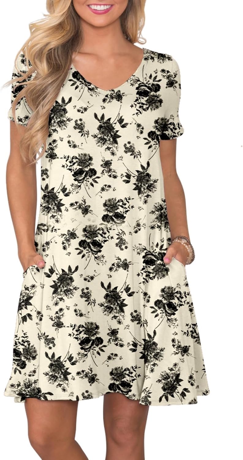 Women's Casual T-Shirt Dress Short Sleeve Summer Swing Dress with Pockets