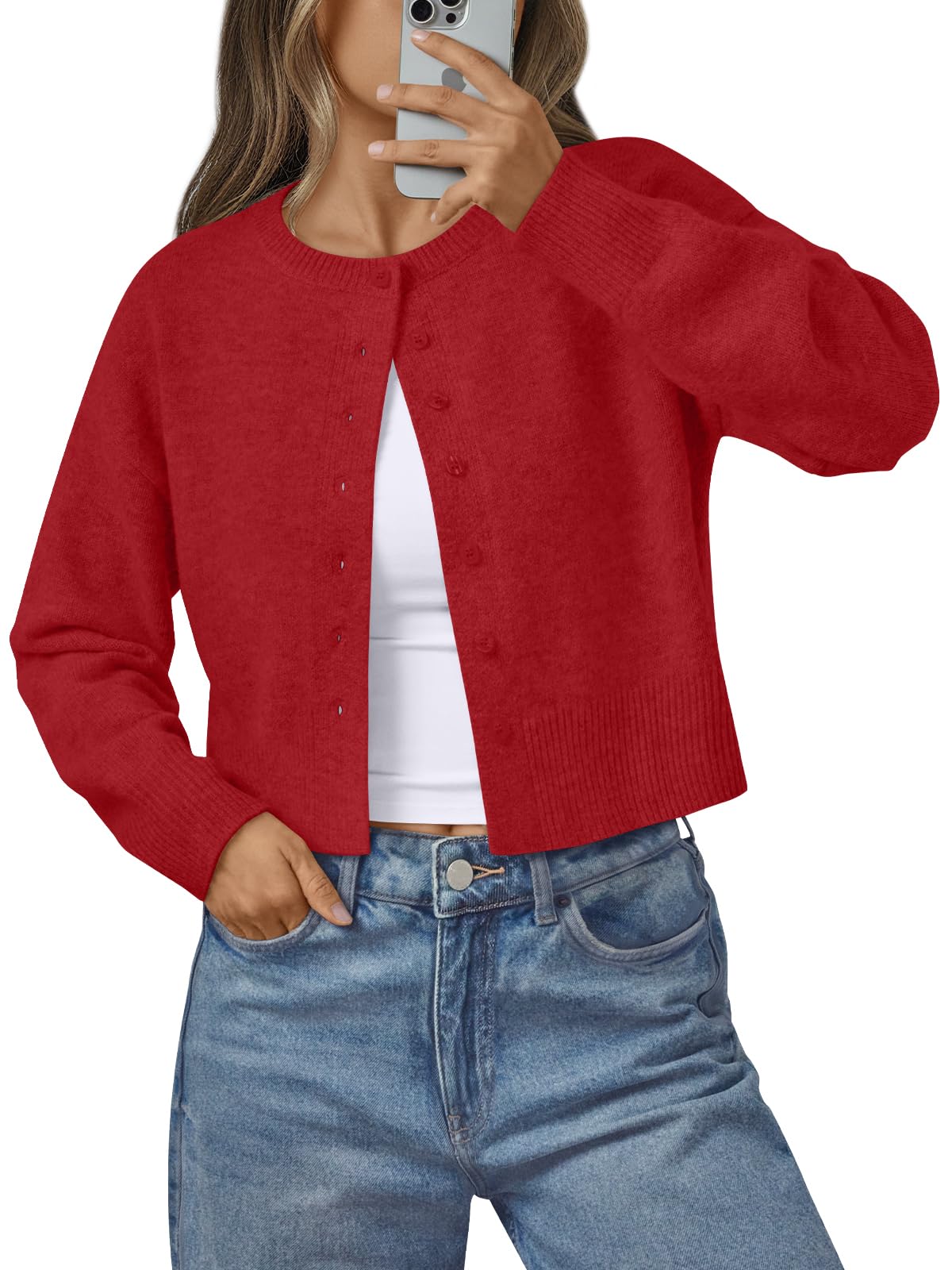 Women's Cropped Cardigan Sweaters - Lightweight Fall Button Up Knit