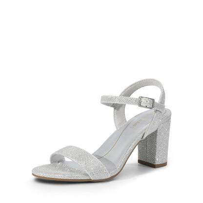 Women's Low Block Heel Sandals - Open Toe Ankle Strap Chunky Heels with Buckle