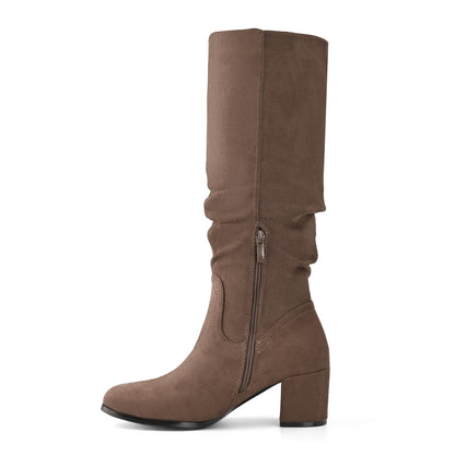 Shoe'N Tale Women's Knee High Boots Chunky Heel Pointed Toe Suede Slouch Winter Shoes with Side Zipper