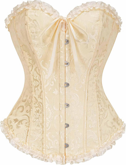 Corset Top for Women - Lace Bustier Shapewear with Push Up Support Beige Vanilla