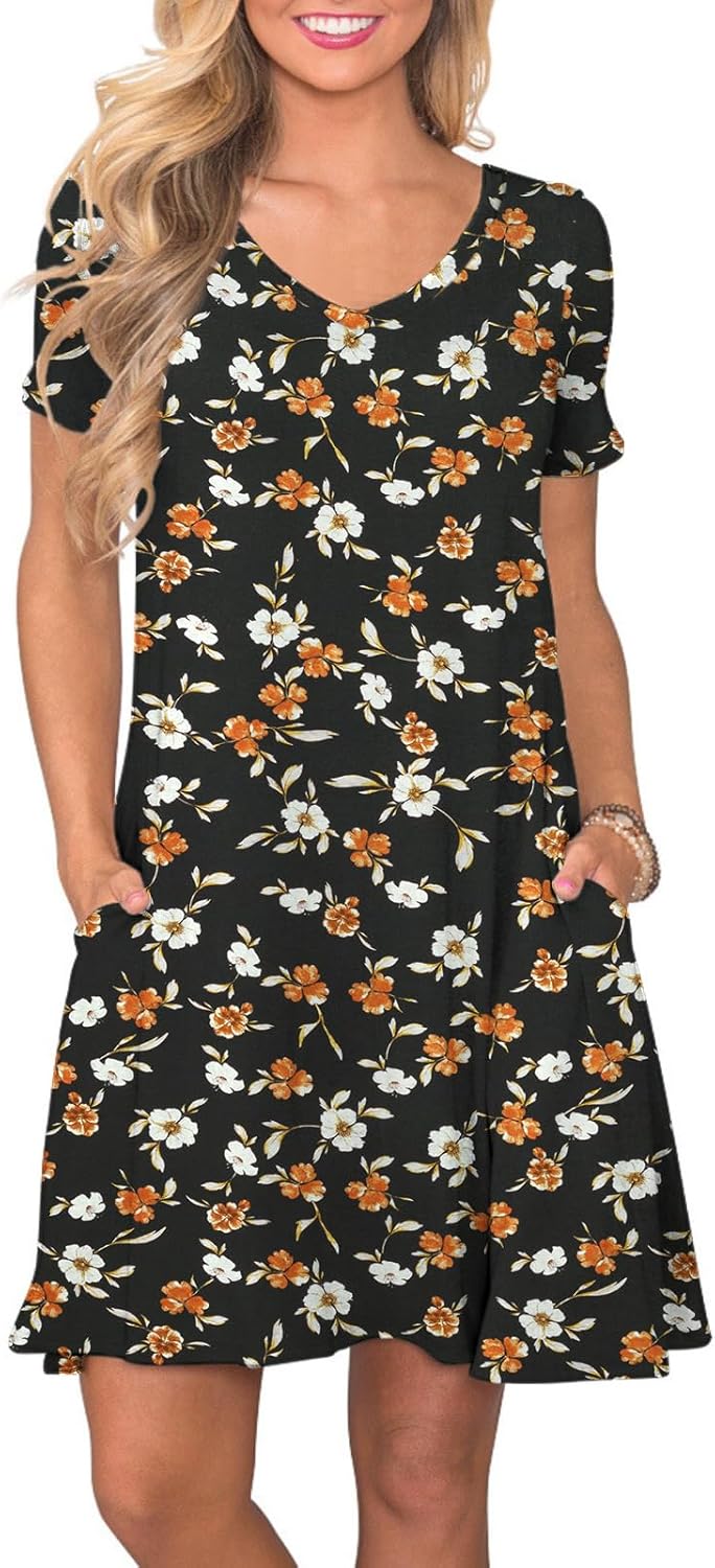 Women's Casual T-Shirt Dress Short Sleeve Summer Swing Dress with Pockets