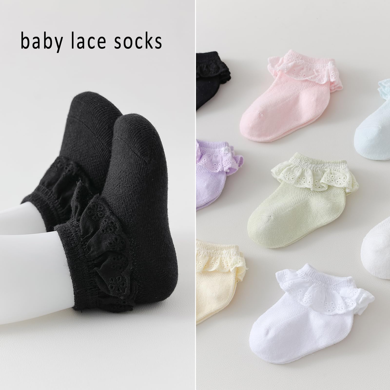 Baby Girl Lace Socks - Newborn Eyelet Ruffle Crew Socks 0-6 6-12 12-24 Months Cotton