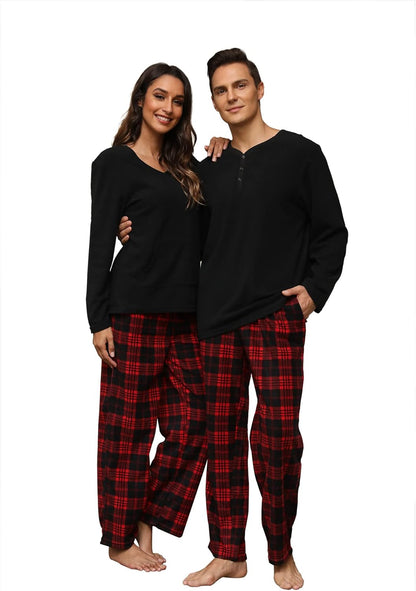 U2SKIIN Couple Pajama Sets, Plaid Pajama Set for Men and Women Soft Warm Pjs Set
