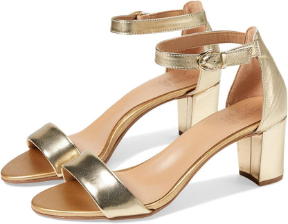 Heeled Sandals for Women - Block Heel Dress Sandals with Ankle Strap 7.5 X-Wide Dark Gold Metallic Leather