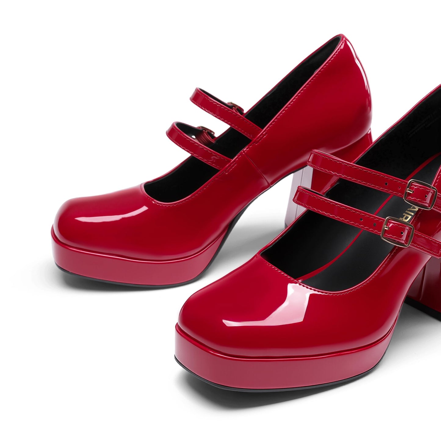 DREAM PAIRS Women's Platform Mary Jane High Chunky Closed Toe Heels Block Square Toe Double Strap Dress Pumps Fashion Party Y2K Shoes,Size 9,Red-Pat,DWUMPU2572