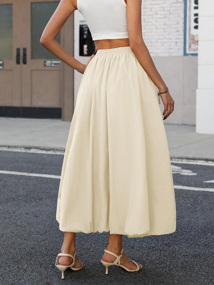 Bubble Skirt with Pockets - Elastic Waist Y2K A-Line Long Skirt for Women