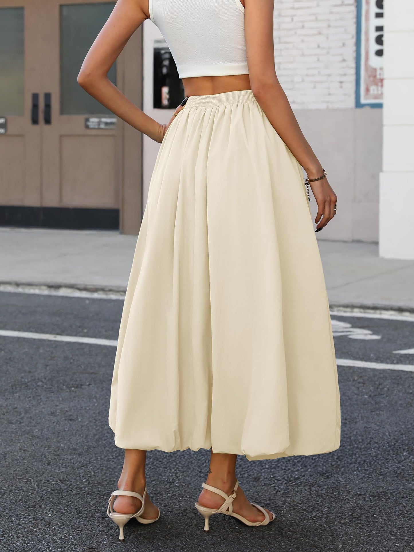 Bubble Skirt with Pockets - Elastic Waist Y2K A-Line Long Skirt for Women