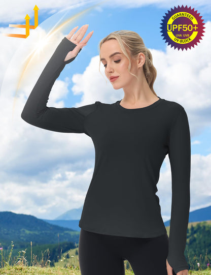Women's UPF 50+ Sun Protection Long Sleeve Shirt - Athletic Rash Guard with Thumb Holes