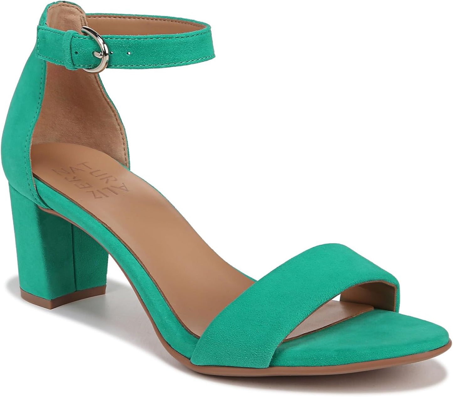 Heeled Sandals for Women - Block Heel Dress Sandals with Ankle Strap 6 Jade Green Suede
