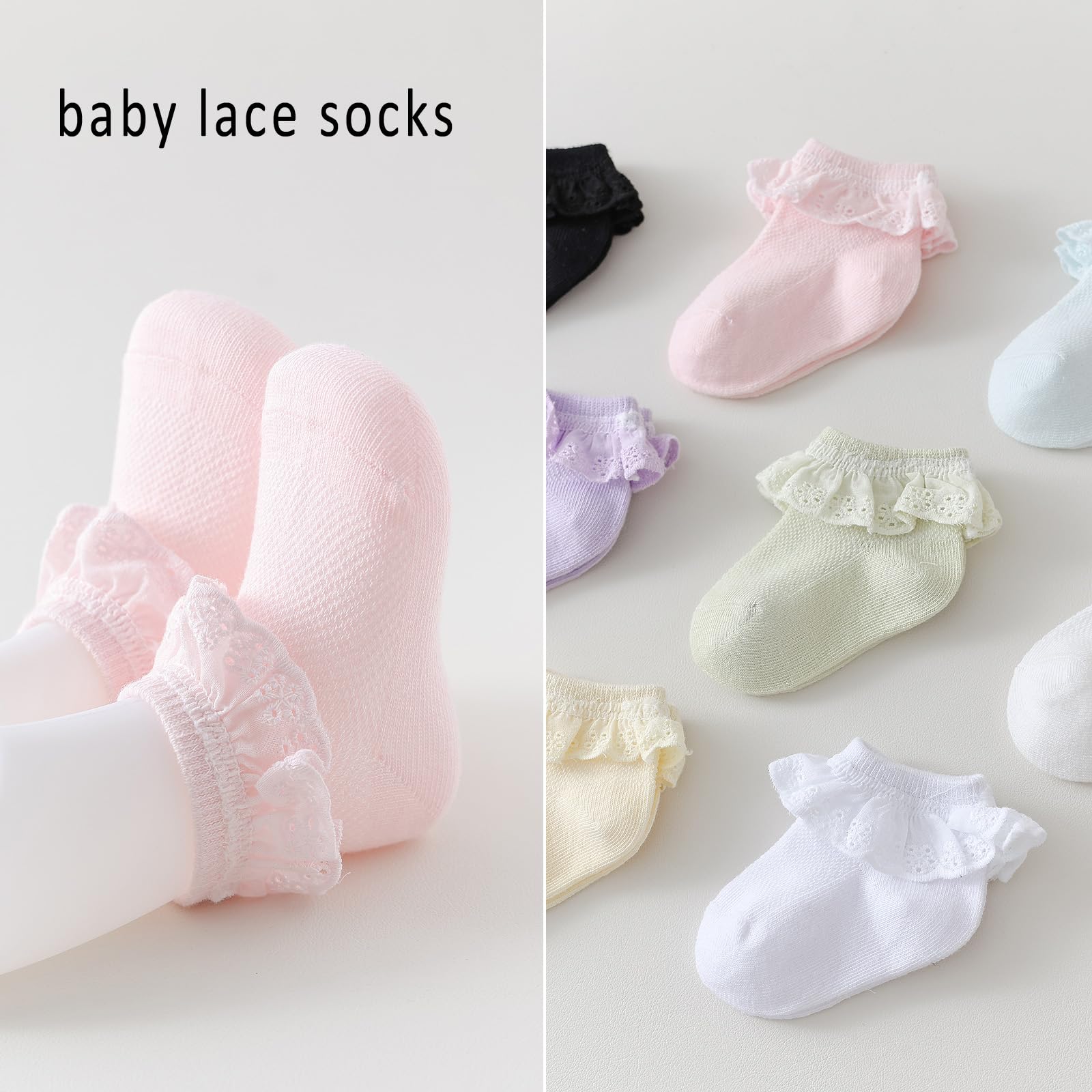 Baby Girl Lace Socks - Newborn Eyelet Ruffle Crew Socks 0-6 6-12 12-24 Months Cotton