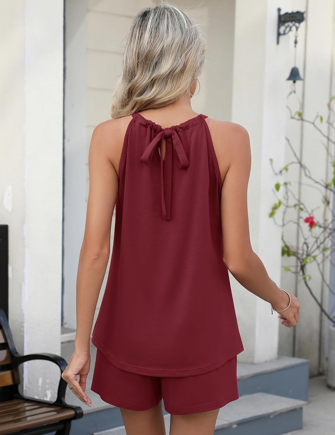 Women's 2 Piece Summer Short Set Halter Top Casual Vacation Outfit